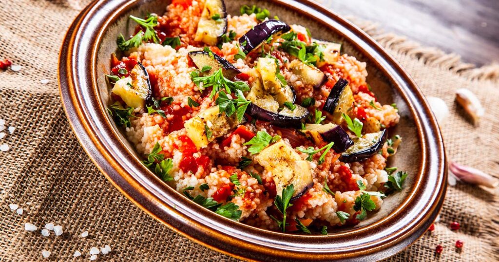 Eggplant and Tomato Sauce With Israeli Couscous