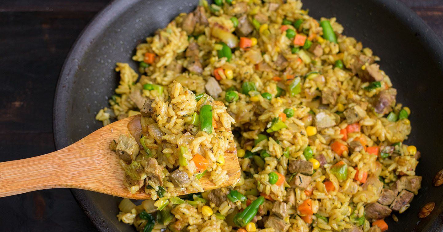 Nigerian Fried Rice with Liver and Mixed Vegetables